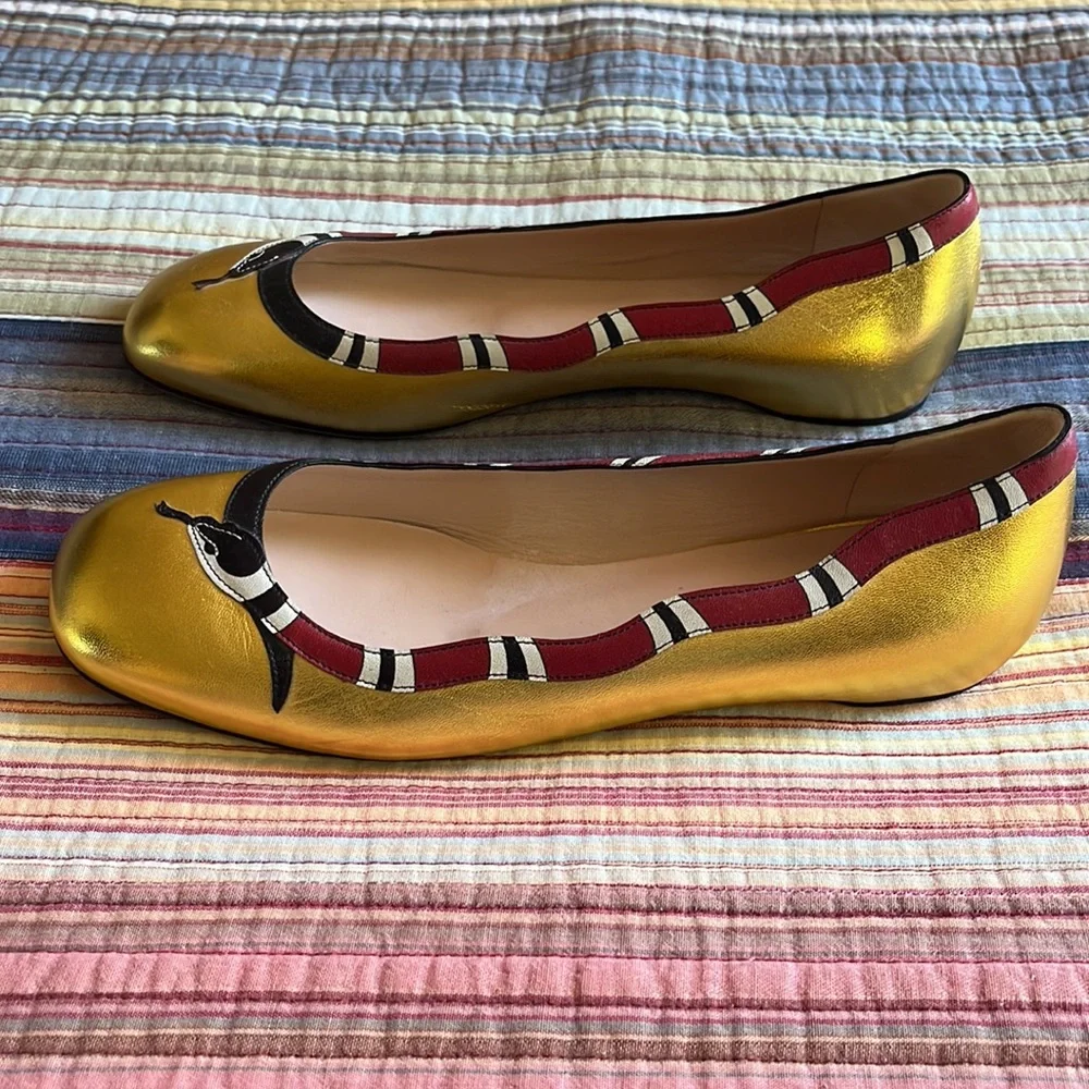 Gucci King Snake Ballet Flats, metallic gold, size 39EUC/9US - Picture 3 of 8